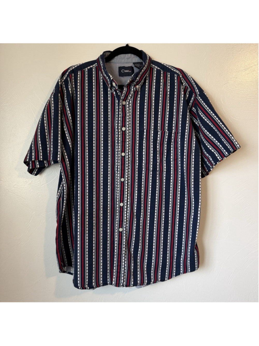 Men’s Vintage Catalina Short Sleeve Button Down Shirt Cotton Stars & Stripes XL